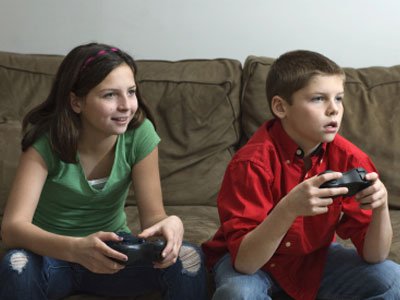 Kids playing video